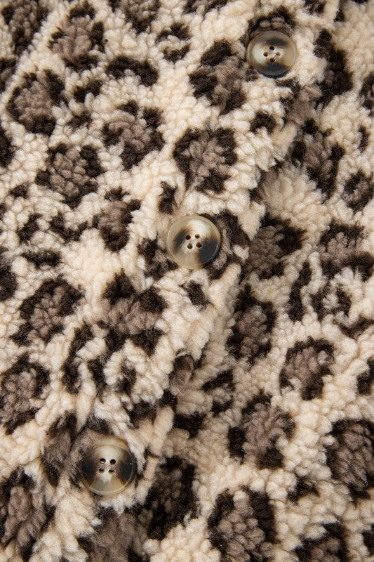 Women’s Leopard Fleece Sherpa Flap Pocket Buttoned Jacket | Zarnesh