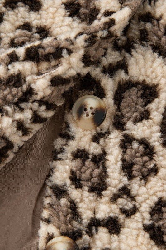 Women’s Leopard Fleece Sherpa Flap Pocket Buttoned Jacket | Zarnesh