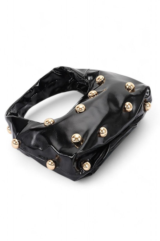 Womens Metal Studded Top Hangle Patent Faux Leather Bag Zarnesh
