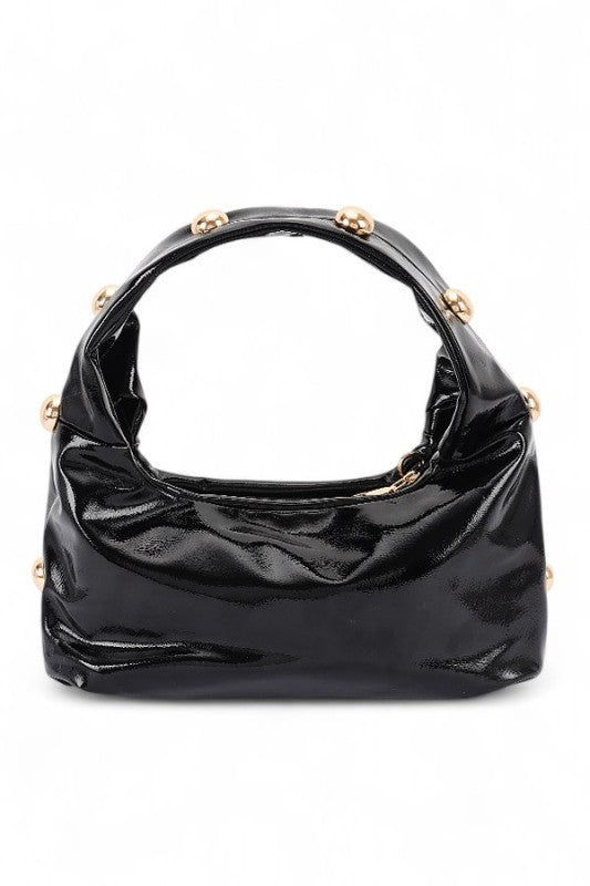 Womens Metal Studded Top Hangle Patent Faux Leather Bag Zarnesh
