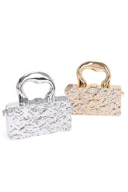 Women Metallic Top Handle Chain Strap Acrylic Box Clutch Bag Zarnesh
