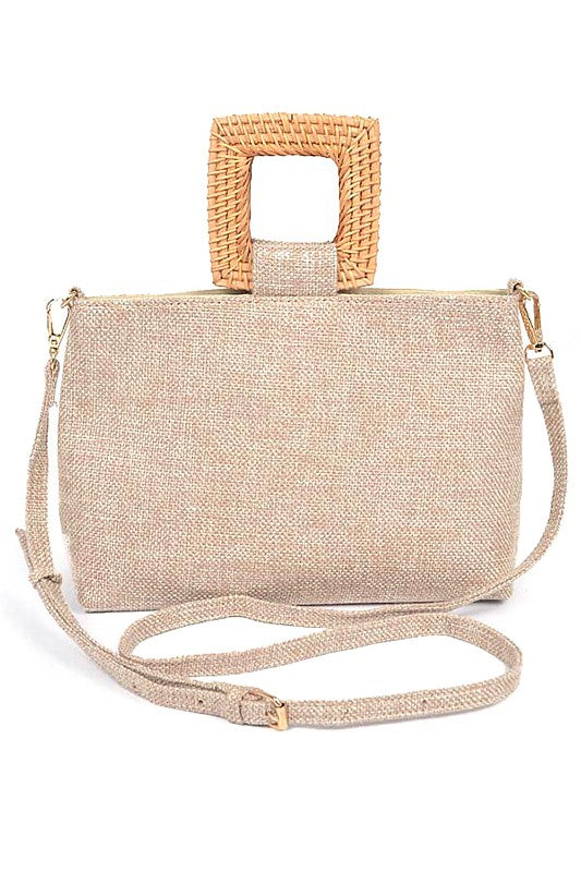 Womens Bamboo Top Handle Linen Convertible Clutch Bag | Zarnesh
