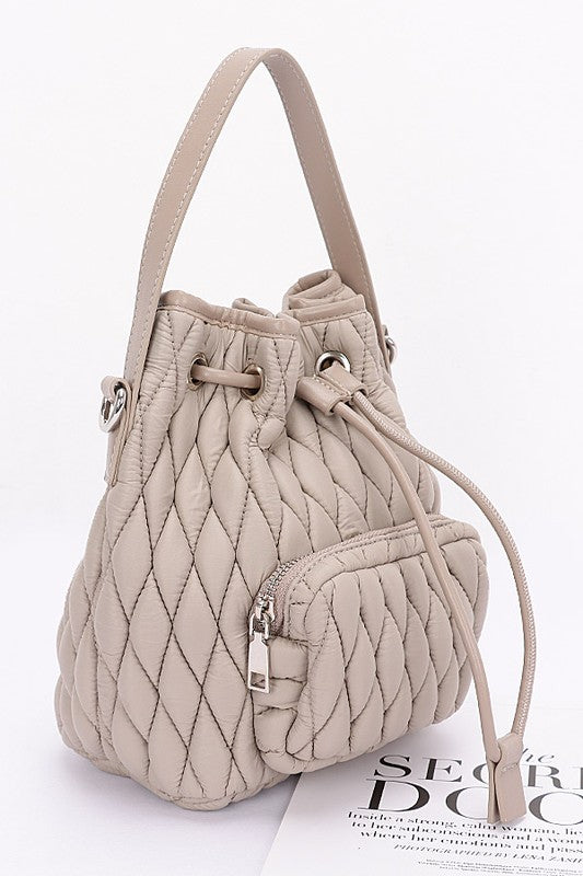 Womens Nylon Quilted Puffer Convertible Bucket Bag | Zarnesh