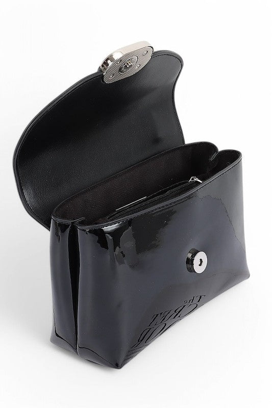 Womens Patent Faux Leather Top Handle Crossbody Bag | Zarnesh