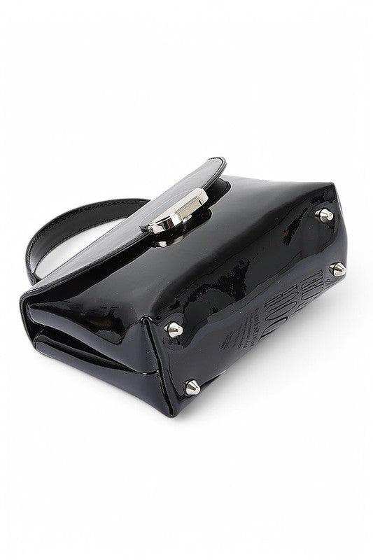 Womens Patent Faux Leather Top Handle Crossbody Bag | Zarnesh