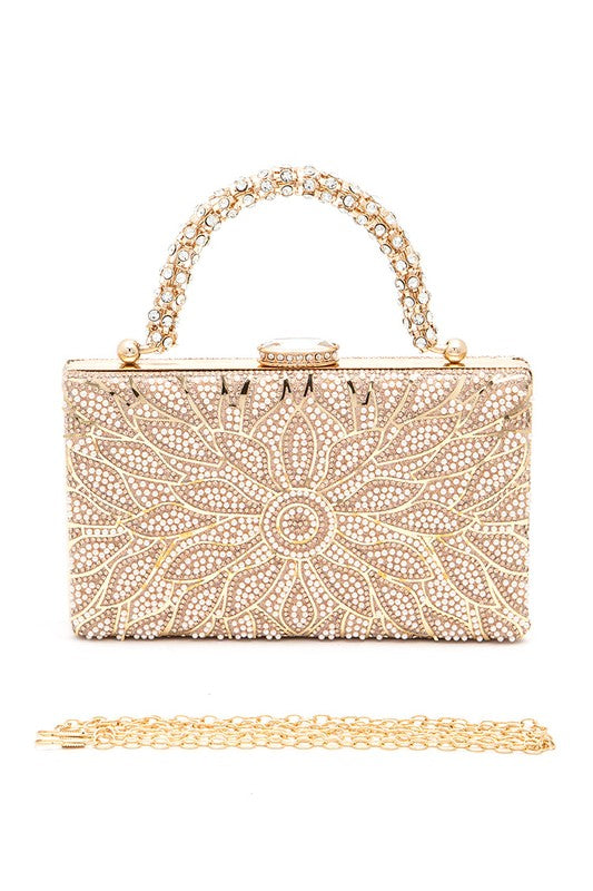 Womens Pearl Studs Rhinestone Handle Flower Box Clutch| Zarnesh 