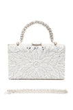 Womens Pearl Studs Rhinestone Handle Flower Box Clutch| Zarnesh 