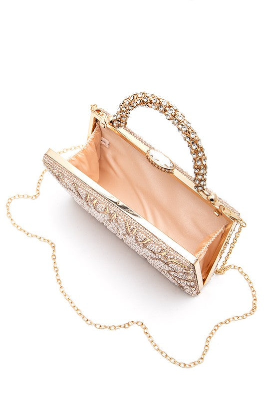 Womens Pearl Studs Rhinestone Handle Flower Box Clutch| Zarnesh 