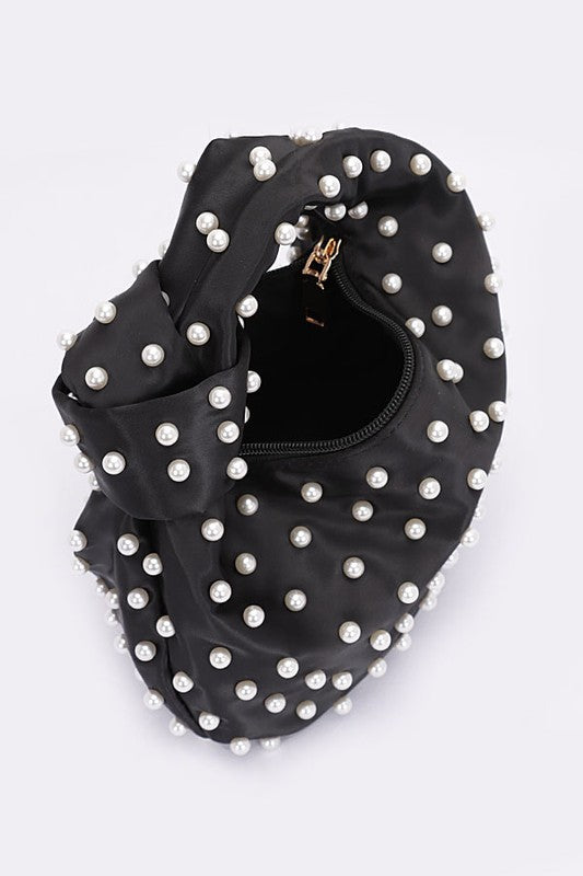 Women Pearl Studs Top Handle Soft Clutch Zarnesh
