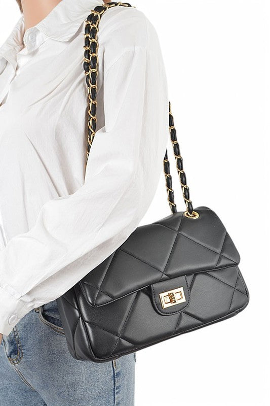 Women Quilted Adjustable Strap Twist Lock Classy Shoulder Bag Zarnesh