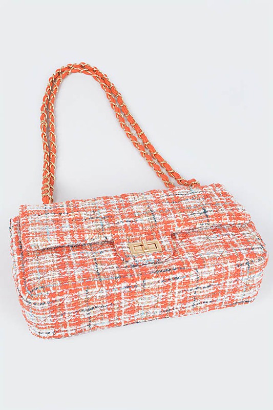 Women Quilted Tweed Secure Closure Convertible Shoulder Bag Zarnesh