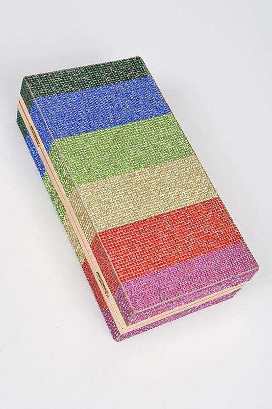 Womens Rainbow Color Shoulder Chain Rhinestone Pave Box Clutch Zarnesh