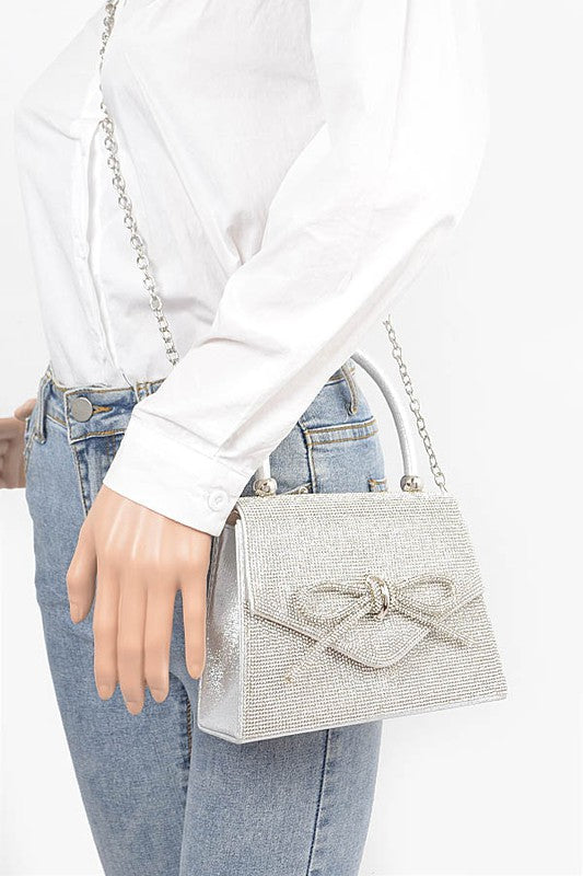 Women Rhinestone Bow Tie Iconic Top Handle Clutch Zarnesh