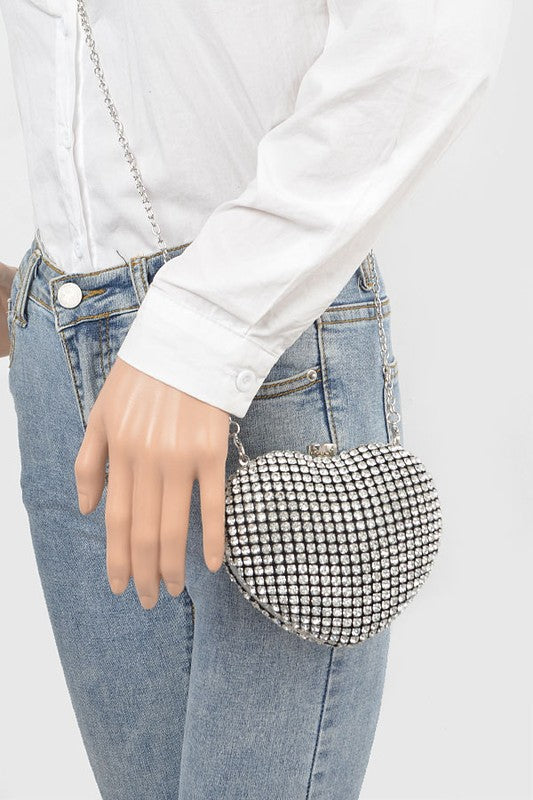 Womens Rhinestone Heart Shape Box Clutch | Zarnesh