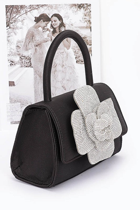 Women Rhinestone Flower Stain Top Handle Clutch Bag Zarnesh