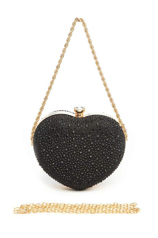 Womens Rhinestone Pave Heart Shape Party Box Clutch | Zarnesh
