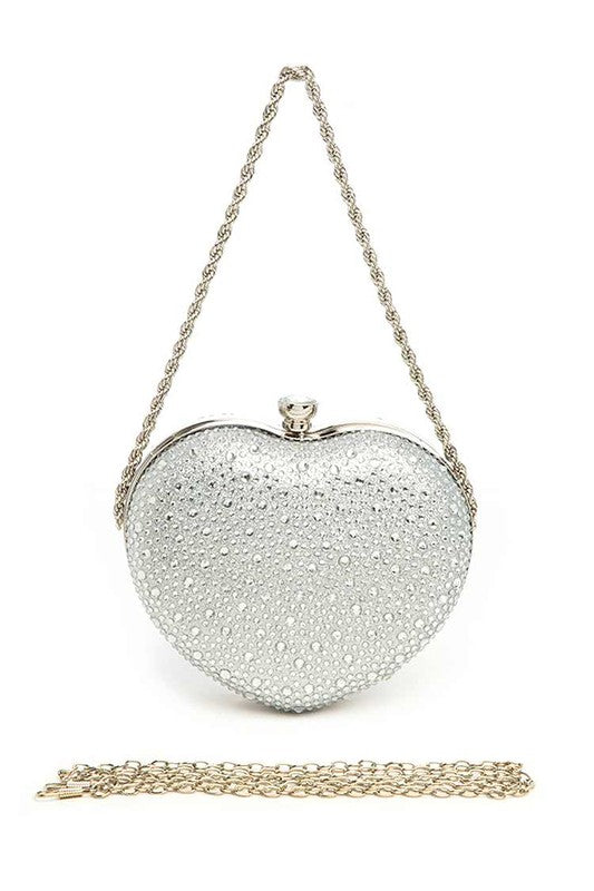 Womens Rhinestone Pave Heart Shape Party Box Clutch | Zarnesh
