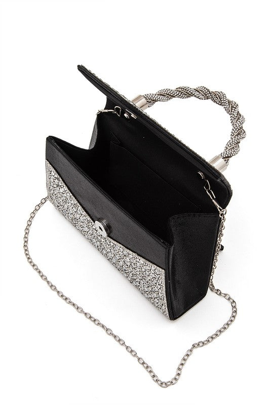Womens Statement Rhinestone Top Handle Clutch Bag