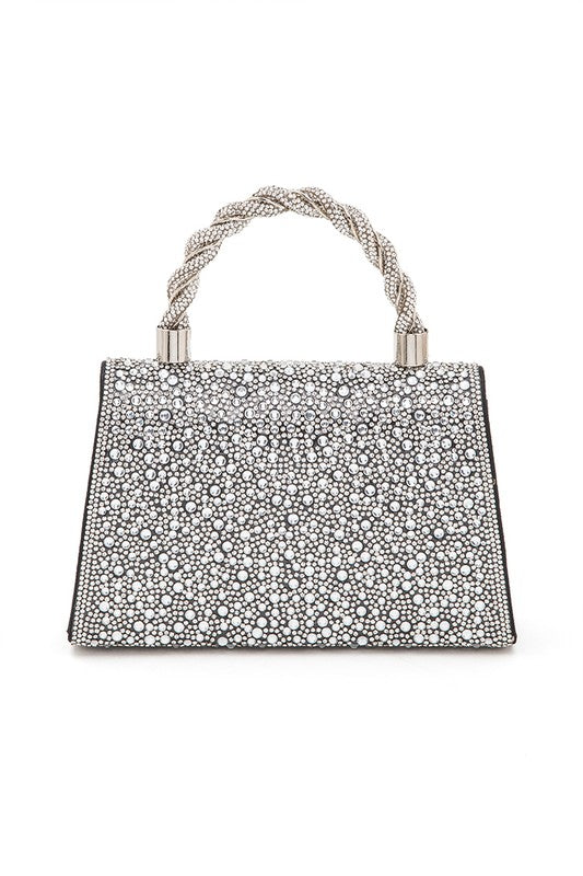 Womens Statement Rhinestone Top Handle Clutch Bag