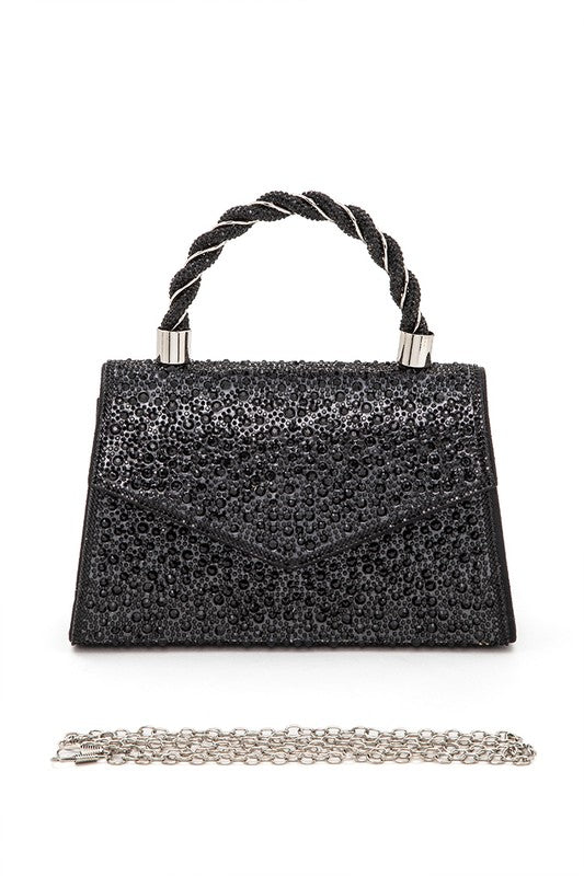 Womens Statement Rhinestone Top Handle Clutch Bag