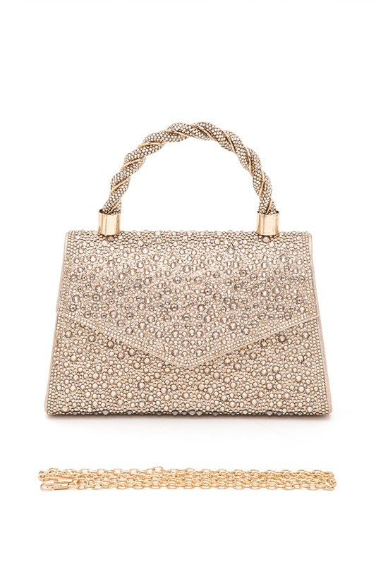 Womens Statement Rhinestone Top Handle Clutch Bag