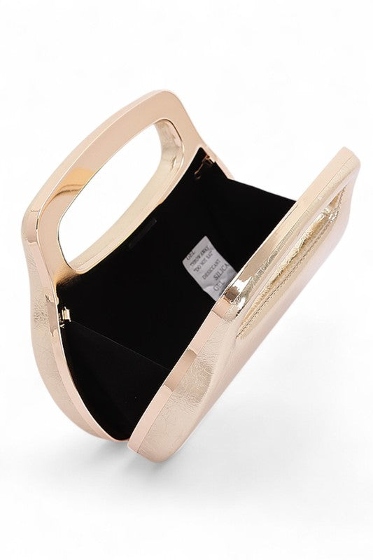Women Top Handle Molded Metallic Compact Size Clutch Swing Bag Zarnesh