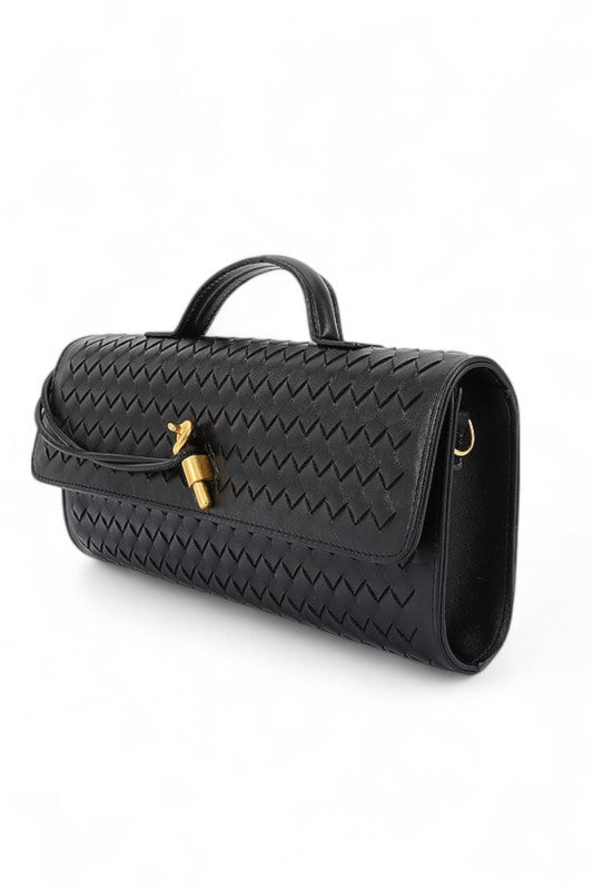 Womens Weaved Faux Leather Top Handle City Clutch Bag |Zarnesh