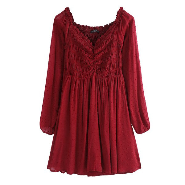 Women smocked Bodice Elastic Waist Midi Length Dress Zarnesh
