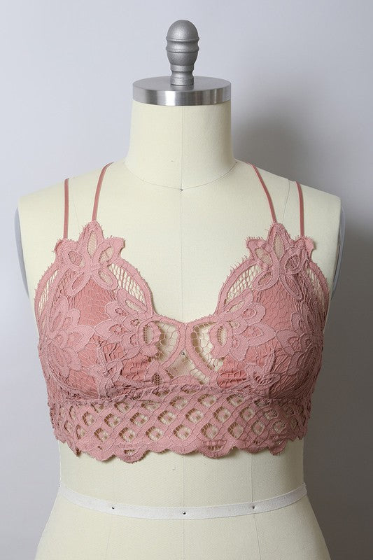 Women X Large Padded Crochet Lace Lined Longline Bralette Zarnesh