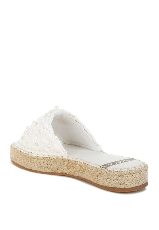 Women Yakna Pearl Embellished Woven Flatform Flat Heel Zarnesh