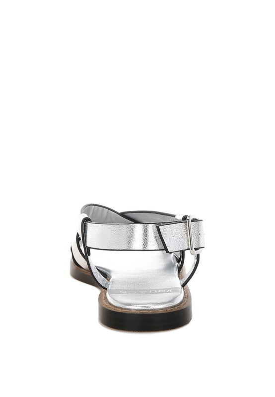 Women Doata Metallic Genuine Leather Cushioned Buckled Flats Zarnesh