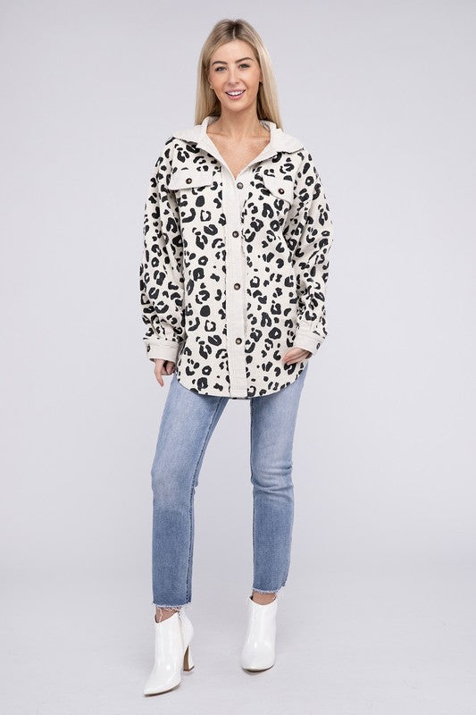 Women Vintage Washed Leopard Corduroy Buttoned Jacket | Zarnesh