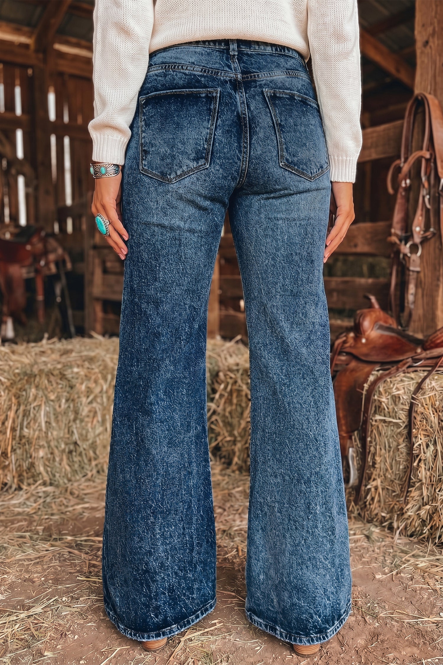 Double Button High Rise Waisted Flare Jeans | Zarnesh