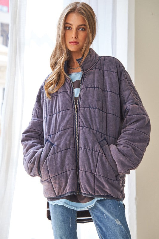 Women Washed Soft Comfy Quilting Zip Closure Jacket | Zarnesh