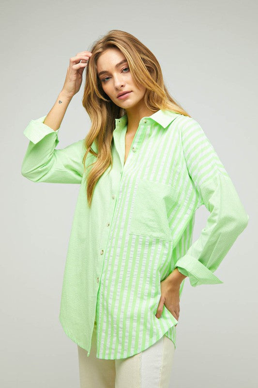 Women Stripe Button Down Long Sleeve Shirt | Zarnesh