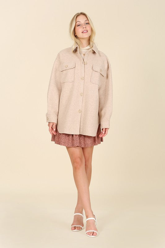 Women’s Light Beige Shacket with Pockets | Zarnesh