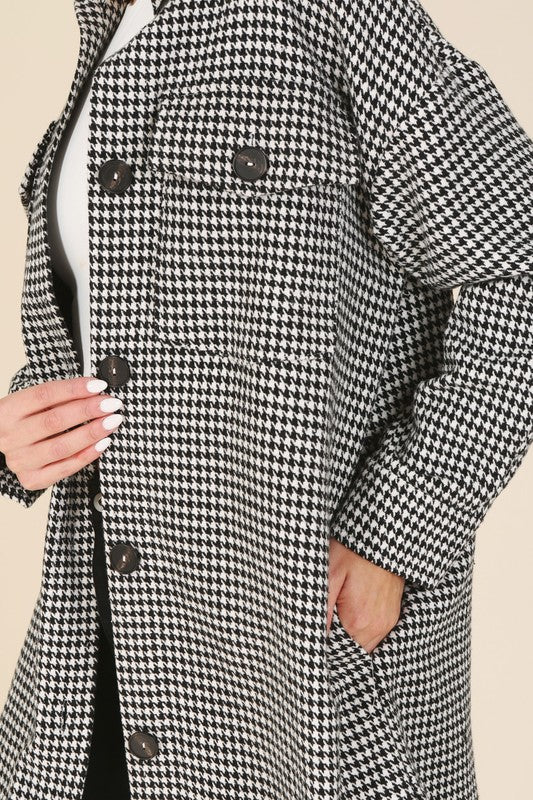 Women Houndstooth Long Shacket | Zarnesh