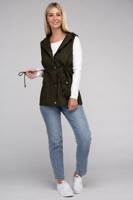 Women Drawstring Waist Military Hoodie Vest | Zarnesh