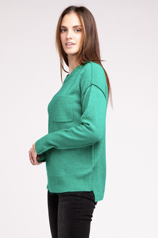 Women Melange Hi-Low Hem Round Neck Sweater | Zarnesh