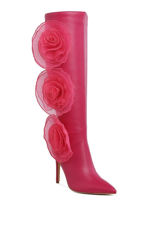 Women’s Chinkara Sheer Big Rose Detail Long Boots | Zarnesh