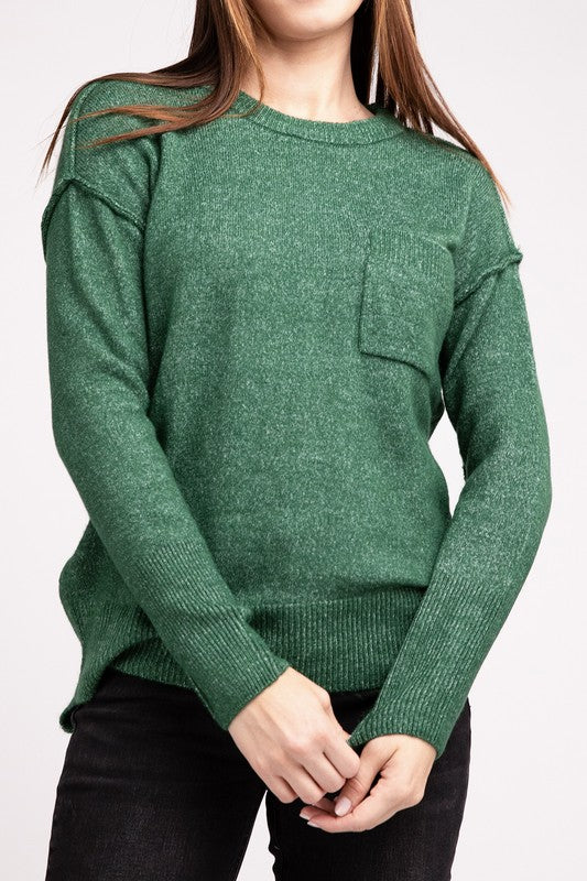 Women Melange Hi-Low Hem Round Neck Sweater | Zarnesh