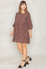 Women Abstract Polka Dot Bishop Sleeve Mini Baby Doll Dress Zarnesh