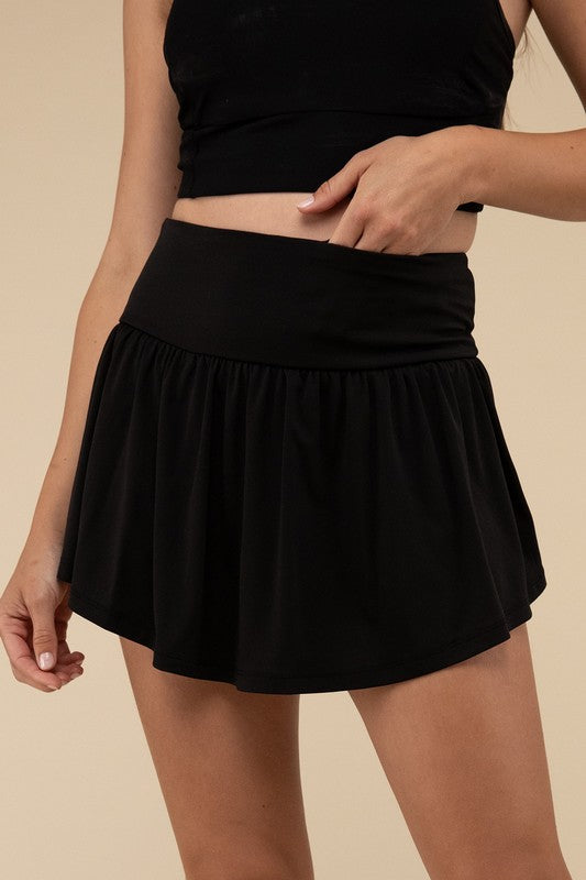 Women's Wide Band 2 in 1 Athletic Workout Skirt with Zippered Back Pocket | Zarnesh