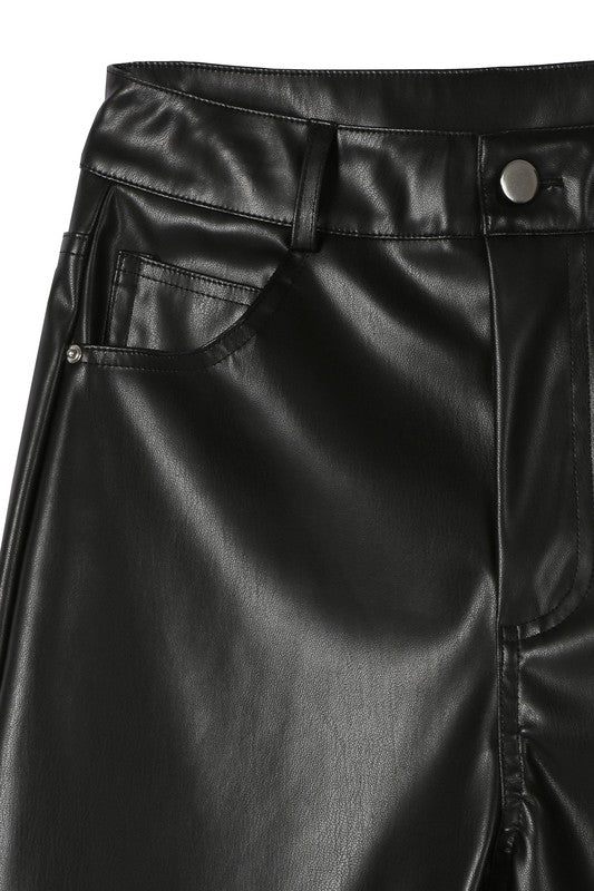 Women Solid Pattern Unlined But Opaque Vegan Leather Pants Zarnesh