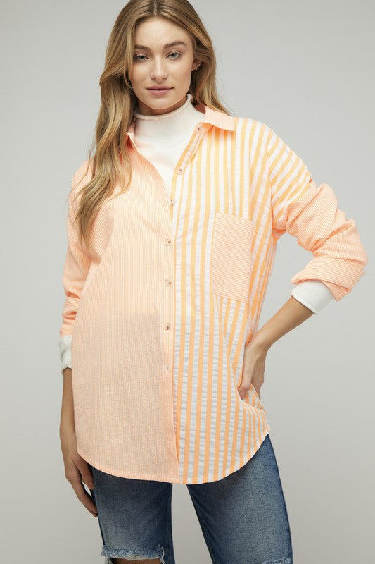 Women Stripe Button Down Long Sleeve Shirt | Zarnesh