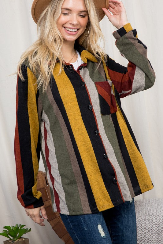 Women Cozy Stripe Button Down Shacket | Zarnesh