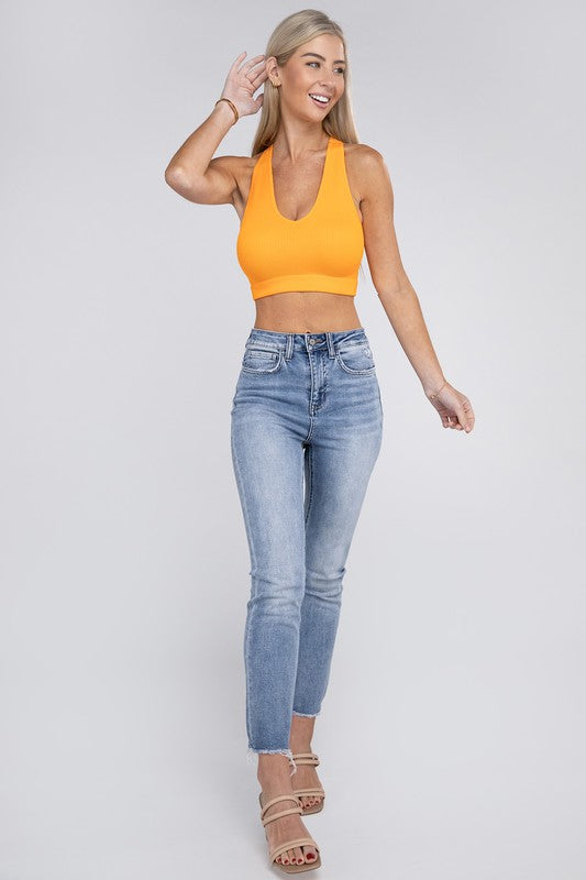 Women Ribbed Cropped Racerback Tank Top | Zarnesh