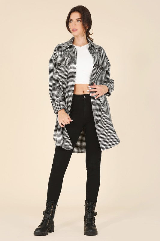 Women Houndstooth Long Shacket | Zarnesh