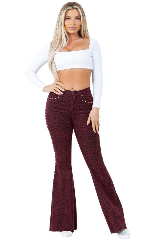 Women Leopard Studded Bell Bottom- Inseam 30 | Zarnesh