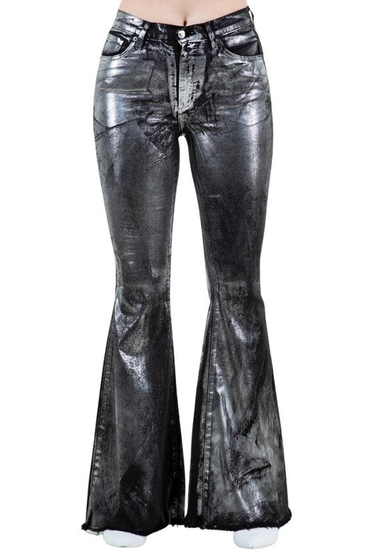 Women Metallic Bell Bottom Jean in Black - Inseam 30 | Zarnesh